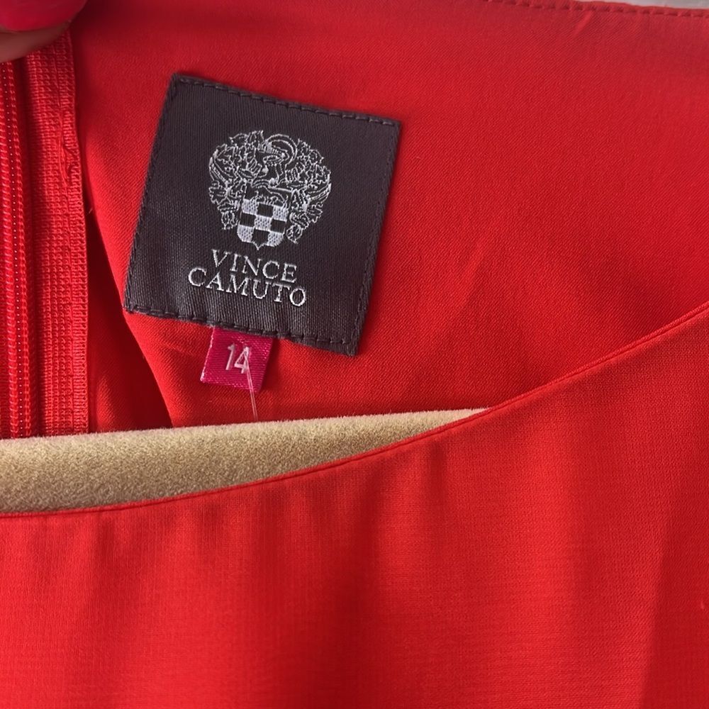 Vince Camuto Red One-Shoulder Chiffon Dress Sz 14 Ruffle Tie Classy Date Night - Picture 4 of 10